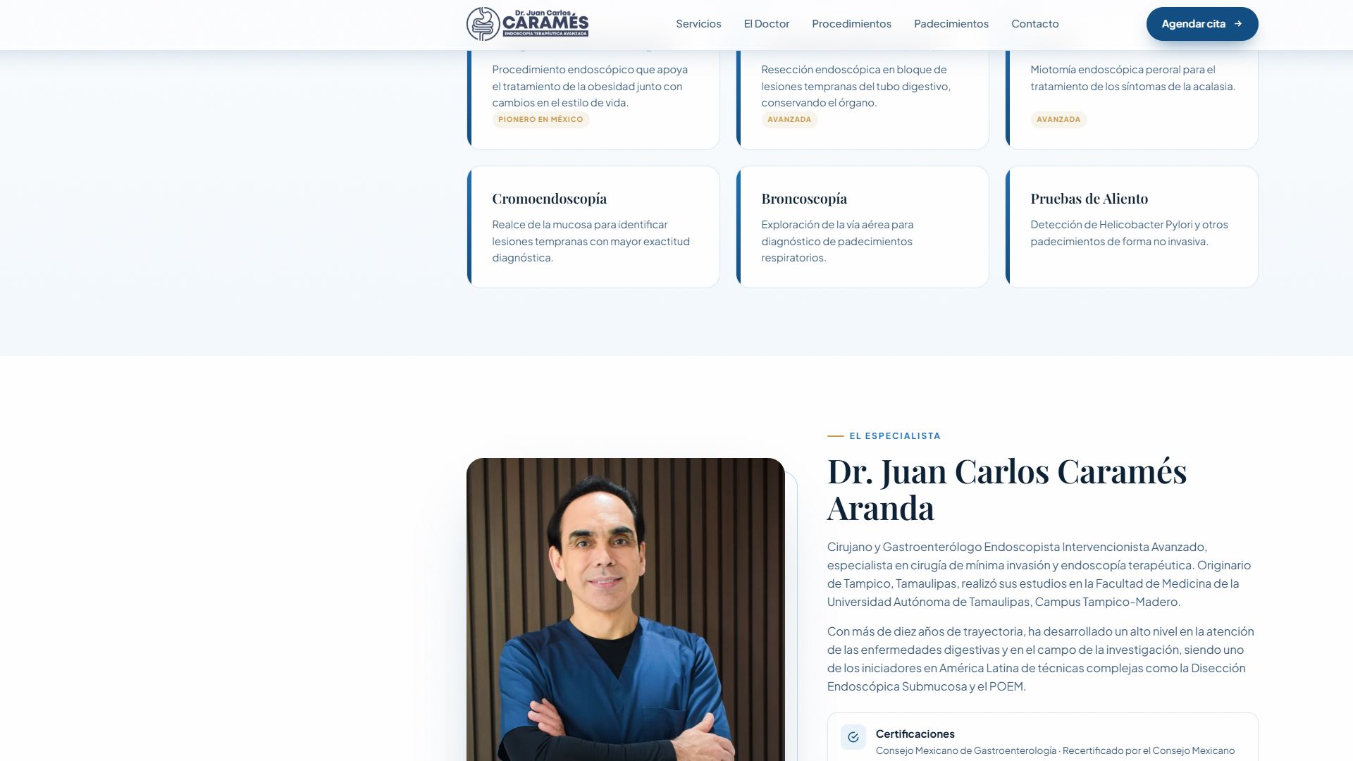 Dr. Caramés · rejilla de procedimientos y semblanza del especialista